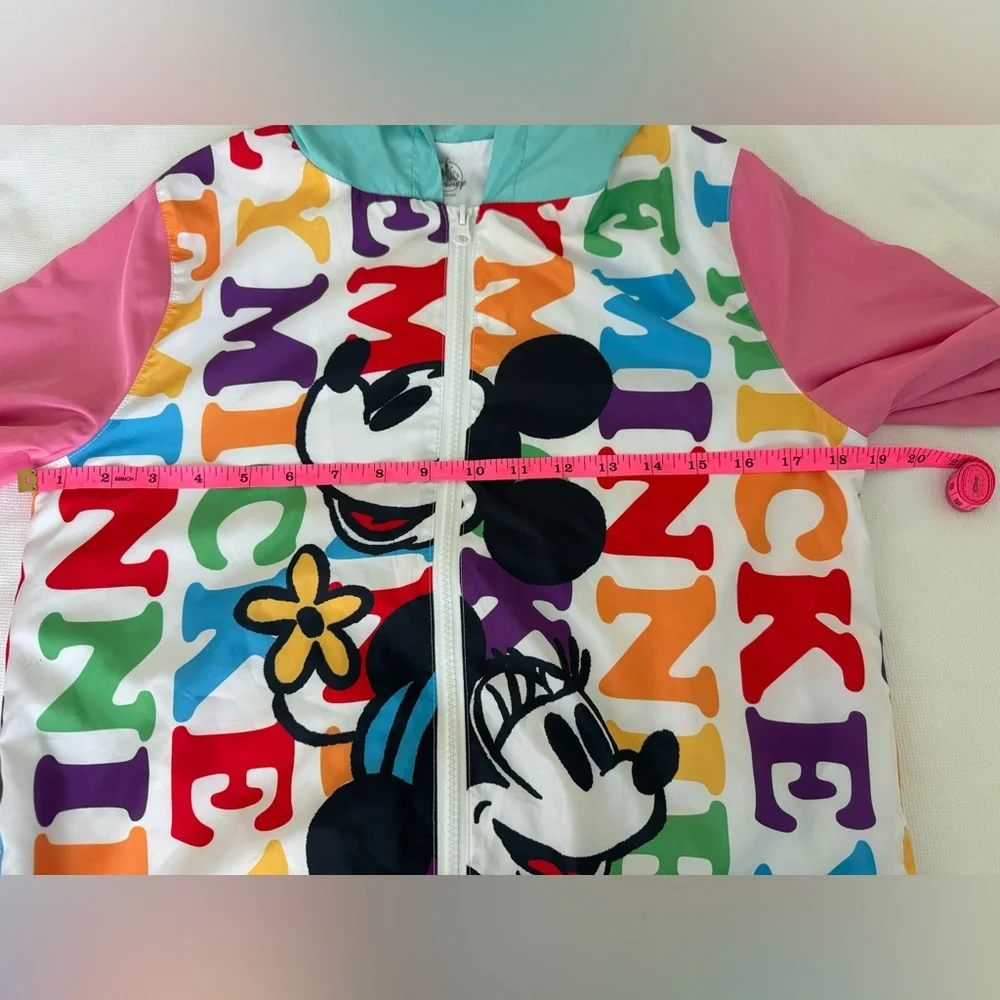 Disney Girl's Hooded Windbreaker Jacket Size L Full Zip Pockets Mickey Mouse